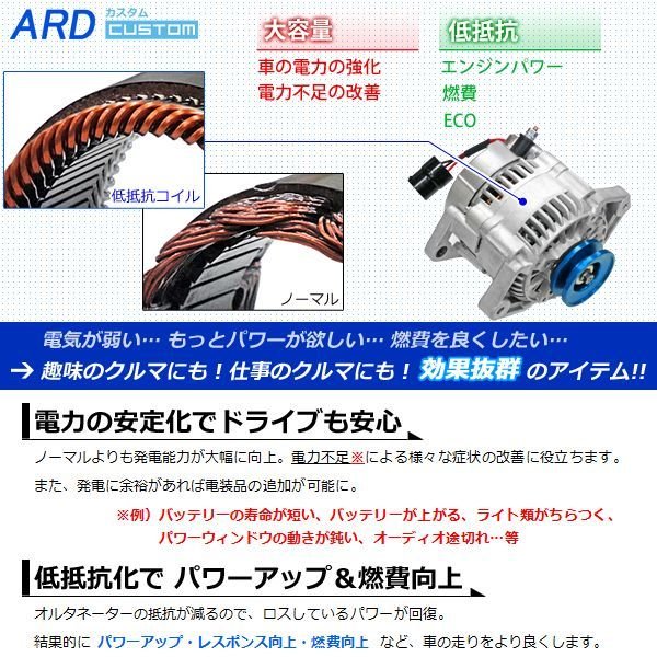 ジムニー JA11 JA11C JA11V （1型）低抵抗・高出力 オルタネーター 80A アルミプーリー（ブルー）[A-AC016] - ARD  オンラインショップ