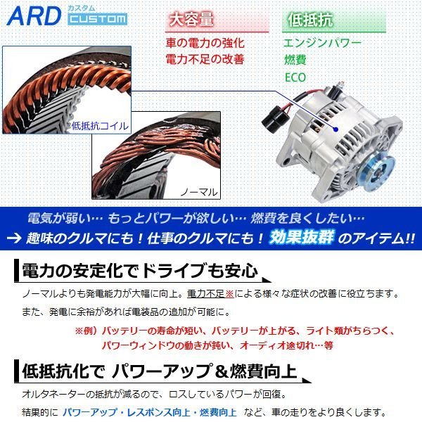 ジムニー JA11 JA11C JA11V （1型） 低抵抗・高出力 オルタネーター 80A 鉄プーリー仕様 [A-AC016] - ARD  オンラインショップ