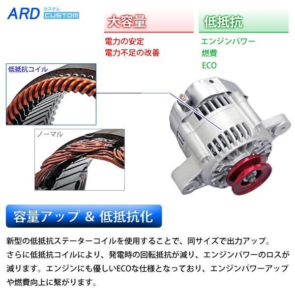 カプチーノ EA11R 低抵抗・高出力 オルタネーター 80A *アルミプーリー（レッド）変換コネクタ（WSF-013） [A-AC020]  [RR80-F6A-01R-SC]